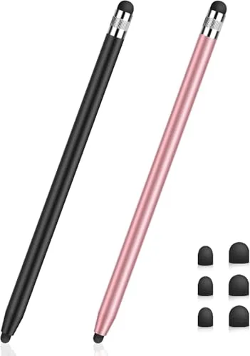 MEKO Tablet Stift, 2 Pack Stylus para Pantalla Táctil con 6 Puntas de Caucho, Lápiz Táctil 2 en 1 para Todos los Teléfonos/Tabletas como iOS, Android, iPhone, iPad, Samsung, Huawei