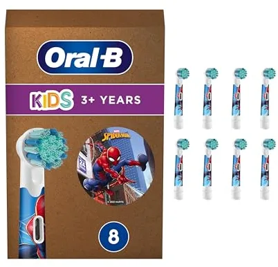 Oral-B Kids Recambios ORIGINALES con Motivos de Spiderman, Pack de 8 Cabezales para Cepillo de Dientes Eléctrico Oral B Para Niños (Tamaño Buzón)