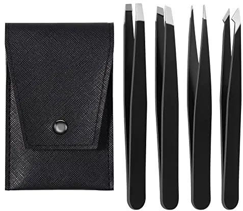 Brencco 4 Piezas Pinzas Depilar, Pinzas Profesionales para Cejas con Acabado Antideslizante, de Depilar de Acero Inoxidable para Cejas, Pestañas, Vellos Encarnados, Vellos de Barba