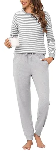 Bresdk Pijama Mujer Invierno Manga Larga Pijamas para Mujer Algodón Conjunto de Pijama Talla Grande Ropa para Dormir Suave y Cómodo