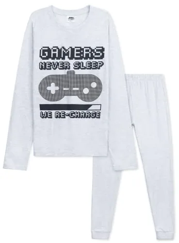 CityComfort Pijama Niño Manga Larga Invierno Pijamas Divertidos Niños Juvenil Chico Largo con Diseño Gaming Ropa de Dormir (7-8 Años, Gris Gaming)