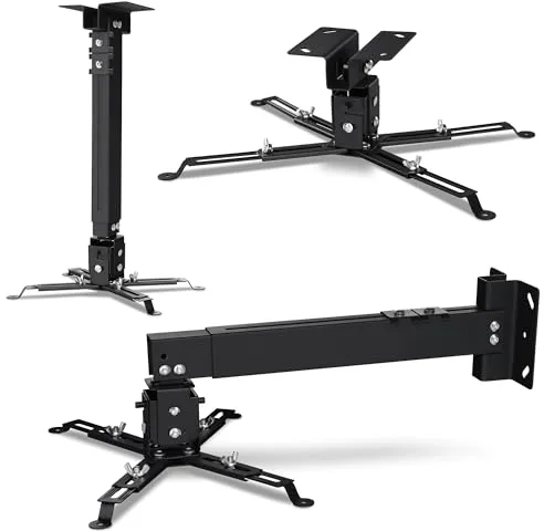 Overmax Ceiling Mount Soporte proyector hasta 20 kg, Longitud Regulable, Ajuste Angular 25 Grados, Fabricado de Acero, Montaje en Pared y Techo, Estructura Ligera y Estable (Black)