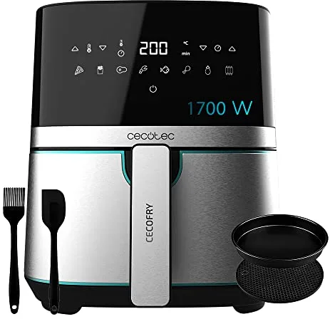 Cecotec Freidora de Aire sin Aceite de 5,5 L Air Fryer Cecofry Full Inox 5500 Pro con Accesorios. 1700 W, Dietética y Digital, Táctil, Acabados en Acero Inox, 8 Modos, Pack de Accesorios