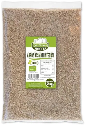 Guillermo | Arroz basmati integral BIO - Bolsa 2 kg. | 100% ecológico | Contiene minerales como el manganeso para activar el metabolismo | Hay quitarle todo el almidón