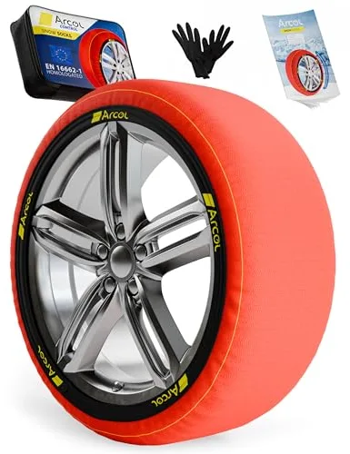 ARCOL Fundas Rueda Nieve para Coche Homologado EN 16662-1 - Dos Cadenas Nieve de Tela para Coche. Snow Sock Talla XL para R14-R22 (Tamaños de Neumáticos Detallados en el Interior) (Control, XL)