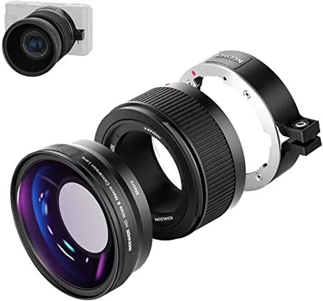 NEEWER Lente Gran Angular Compatible con Sony ZV1 Cámara Lente Adicional 2 en 1 18mm HD Gran Angular y Macro 10x con Tubo de Extensión Adaptador de Lente Montura Bayoneta Paño de Limpieza(Marco Negro)