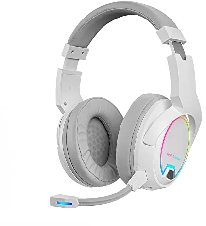Mars Gaming MHW-100, Auriculares Inalámbricos ARGB Flow, Micrófono ENC Extraíble,Cancelación de Ruido Activa ENC, Windows/PS4/PS5/XBOX ONE/XBOX SERIES X|S/Mac/Switch/Switch 2/Smartphone/Tablet, Blanco