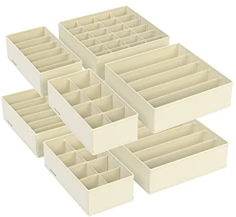 SONGMICS Juego de 8 Organizadores para Cajones de Ropa Interior, Divisores de Cajones, Plegables, para Sujetadores, Calcetines, Corbatas, Cajas de Tela para Armario, Beige RUS008M01