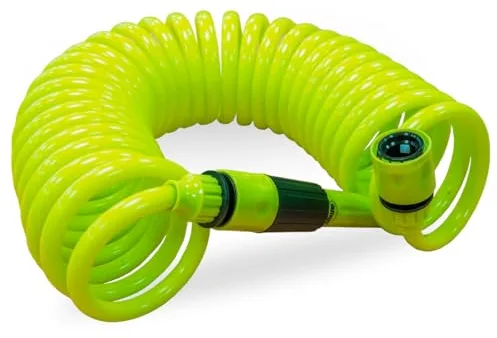 Amig - Manguera en Espiral - Fabricada en Polipropileno - Medida Extensible hasta 7,5 m - Incluye Lanza de Riego, Adaptador y 2 Empalmes - Color: Verde Pistacho