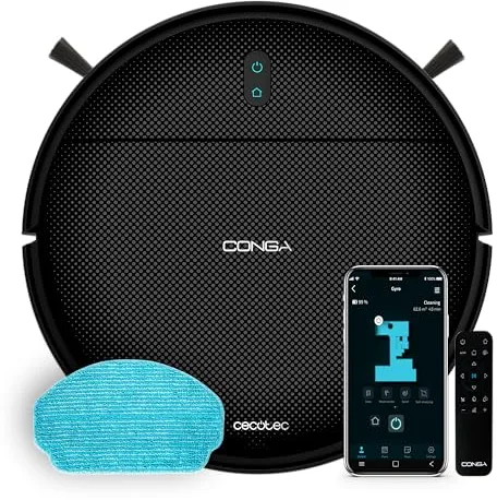 Cecotec Robot Aspirador con Navegación Giroscópica Conga 999 Map Genesis. Motor de Succión 2000Pa, 2 Cepillos Laterales, Mopa de Fregado, Autonomía 120 mins, Control con App y Mando