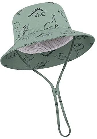 TOMEEK Sombrero de Sol para Bebé Gorro Bebe Verano Gorra Pescador Protección Solar Bebé Niños y Niñas UPF 50+ Gorra Playa Plegable con Correa Ajustable para la Barbilla y ala Ancha,Verde,M