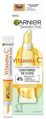 Garnier Crema para Contorno de Ojos, Con 4% Vitamina C + Niacinamida + Cafeína + Polvo de Banana, Tratamiento Iluminador Anti-Ojeras - 15ml