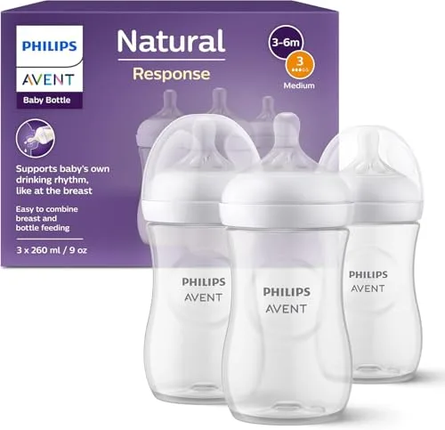 Philips Avent Biberón Natural Response: 3 biberones para bebés recién nacidos de 260 ml, sin BPA, 3-6 mes (modelo SCY903/03)