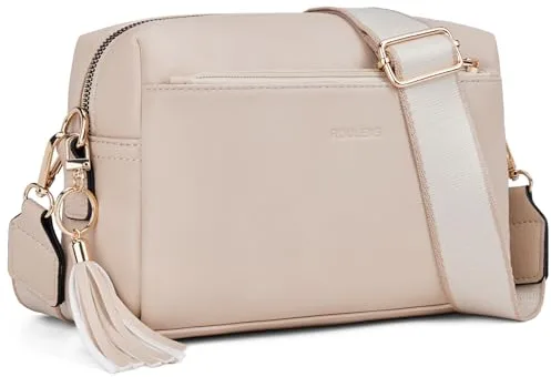 Roulens Bolsos Bandolera Para Mujer con 3 Compartimentos Grandes,Cuero PU Bolso de Hombro Pequeña de Mujer,Bolso Pequeño Bandolera para Damas Mujeres con Correa Ancha Ajustable Y ExtraíBle