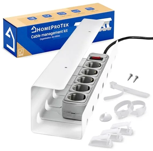 HOMEPROTEK Organizador Cables Escritorio para Organiza Cables - x1 Bandeja Cables Escritorio Blanco para Esconder Cables en tu Oficina o en tu Casa - Cable Organizer for Desk Cable Management