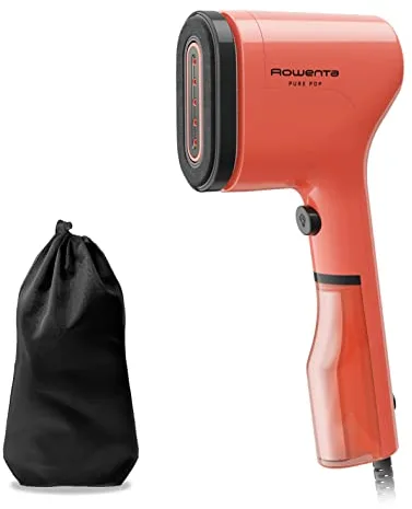 Rowenta Pure Pop - Cepillo de vapor de 1300 W con salida de vapor de hasta 20 gr/min que plancha y purifica, elimina pelusas y pelo, cabezales reversibles, diseño para viaje, color coral, DR2022