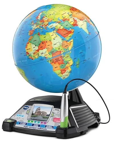 VTech - Globo terráqueo multimedia, el único con Pantalla LCD, +600 vídeos originales de la BBC, Regalo niños +7 años, Versión ESP