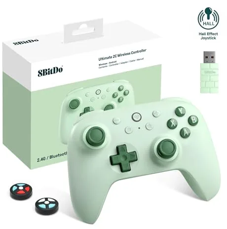 8Bitdo Ultimate 2C Mando Inalámbrico para PC con Windows y Android, Frecuencia de Sondeo de 1000 Hz, Joysticks de Efecto Hall y Gatillos Hall, Parachoques L4/R4 Reasignables, Función Turbo (Verde)