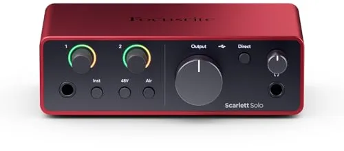 Focusrite Scarlett Solo 4.ª gen. interfaz de audio USB para guitarristas, cantantes o productores. Grabación con sonido de estudio y alta fidelidad y todo el software que necesitas
