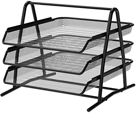 Detectalia Bandeja Organizador Documentos, 3 Niveles, Malla Metálica, Negro - Archivador y Clasificador Escritorio para Folios A4, Correo, Cartas y Carpetas, 35,5 x 29,7 x 26 cm