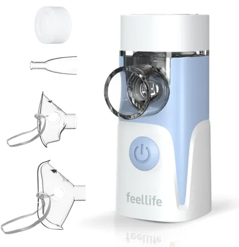 FEELLIFE Nebulizador Portatil para Tratamiento de Tos,Asma, Enfermedades Respiratorias,Nebulizador para Bebe y Adultos,Nebulizador Silencioso Inhalador Recargable-Azul