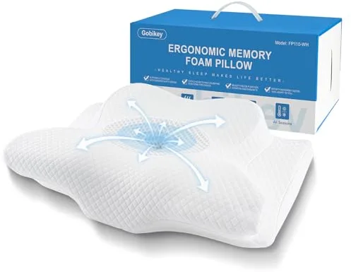 Gobikey Almohada Cervicales y Cuello, Almohada Cervical de Espuma Viscoelastica, Almohadas Antironquidos para Dormir de Lado, Espalda y Estómago, 60x36x11/13cm, Blanco