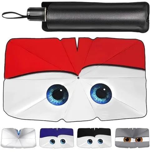 Parasol Coche Delantero Plegable 140 x 79 cm,Parasol Coche Paraguas,Parasol Delantero Coche con Diseño Adorable de Ojos,UV y El Calor,Viene con Bolsa de Almacenamiento, Apto para berlinas,MPV,SUV