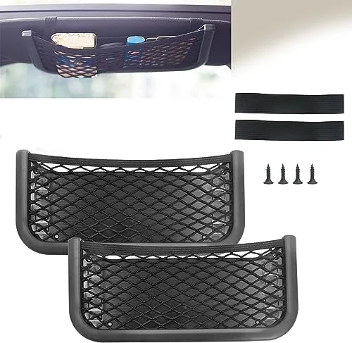 Red Bolso Coche Organizador Maletero - 2 Piezas Bolsa de Malla para Maletero, Universal Redes de Almacenamiento Autoadhesivo para Caravanas, Camiones y Autocaravanas (26 x 12 cm, Negro)