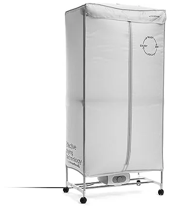 InnovaGoods® Secadora de ropa portátil, Capacidad 15Kg, Temporizador 30-180 min, Temperatura máx. 70ºC, esteriliza y elimina olores, tendedero Secadora 4 ruedas para facilitar su movilidad. Gris