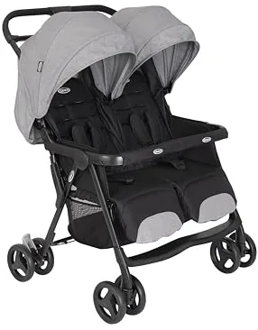 Graco - DuoRider™ Cochecito doble ligero con asientos uno al lado del otro, del nacimiento a los 3 años aprox. (máx. 15 kg), plegable con una sola mano, color Steeple Gray