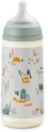 Suavinex Biberón 360 ml Con Tetina Fisiológica SX Pro de Silicona, Válvula Anticólico, Flujo Denso (L) Para Bebés +6 Meses - Walk Verde