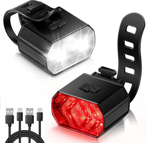Vinabo Kit Luces Bicicleta - Luz Delantera y Trasera, Carga USB, Resistente al Agua IPX6, 6 Modos de Iluminación, Ligero y Duradero, Adecuado para Todas Las Bicicletas y Diversas Condiciones Ciclismo