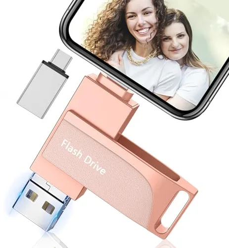 Pendrive 512 GB para Phone,Levida Pen Drive USB 4 en 1,Memoria Externa USB 3.0,Photo Stick,Flash Drive USB Memory Stick para iOS,Android,Smartphone, Tablet, Laptop,PC, Foto/Video,Rosa Claro