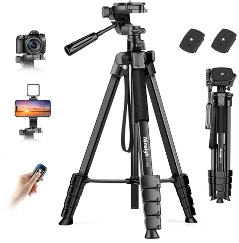 Nineigh 190cm Tripode Camara, Tripode para Movil con Columna Central Transversal, Ligero Tripod de Aluminio con Soprtre de Teléfono y Control Remoto para iPhone Samsung Huawei Cámara