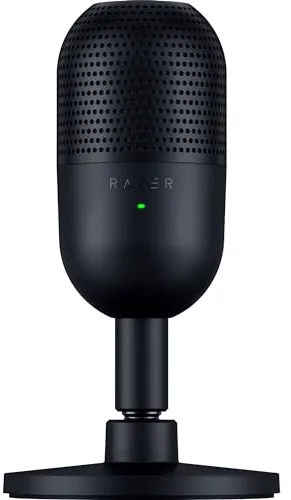 Razer Seiren V3 Mini - Micrófono USB ultracompacto - micrófono de condensador de 14mm (patrón de captación supercardioide, sensor Tap-to-Mute con indicador LED, amortiguador incorporado) Negro
