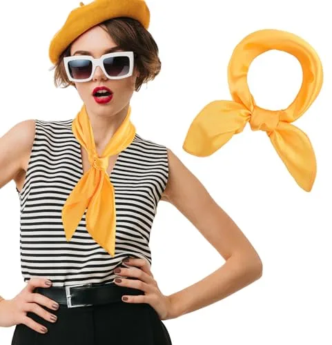 Simarro Pañuelo Cuadrado Sedoso para Mujer - Cuello Liso, Raso Similar a la Seda, Gasa - Pañuelo para la Cabeza, 60 x 60 cm (Amarillo)