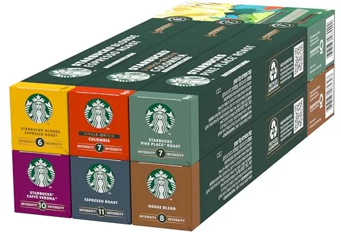 STARBUCKS Paquete Variado de Nespresso, Cápsulas de Café de Diferentes Intensidades 6 x 10 (60 Cápsulas) - Exclusivo de Amazon