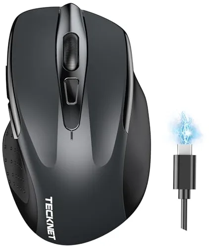 TECKNET Ratón Bluetooth Recargable, Inalámbrico Silencioso Multidispositivo (Tri-Mode: BT 5.0/3.0 + 2.4G), 4800 dpi Portátil Ergonómico para Portátiles, Mac OS, Android, Windows
