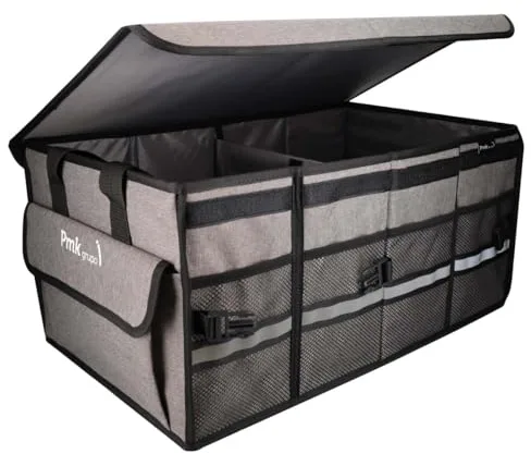 PMK GRUPO - Organizador Maletero Coche | Caja almacenamiento Extra Grande Antideslizante plegable impermeable Coche, SUV, Camper - Color Gris