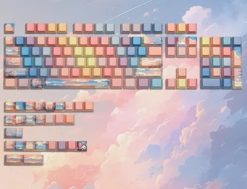 dagaladoo Shine Through keycap Set,Double Shot PBT keycaps 75 Percent,Dye Sub Custom Key Caps,Side Printed,Blue/Orange,Cherry Profile Caps for Machine Keyboard(Sunset,Only keycaps)