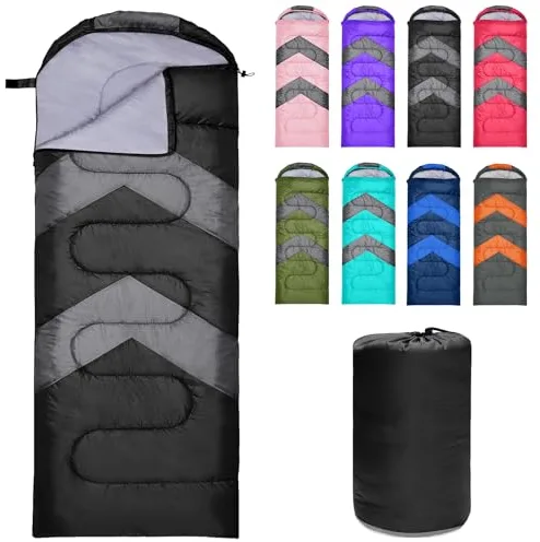 Zusentee Saco de Dormir Adultos Ultraligero Compacto, 3-4 Estaciones-Ligero Saco de Dormir Invierno Niños Impermeable para Camping y Senderismo,Negro