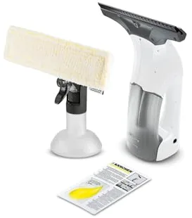 Kärcher Limpiadora de Cristales WV 1 Plus, autonomía batería: 20 min, indicador LED estado batería, depósito agua sucia: 100 ml, peso: 0,5 kg, pulverizador, paño microfibra, 20 ml detergente
