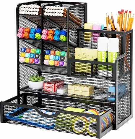 Marbrasse Organizador de Escritorio, Malla Organizador Estacionario, Soporte Multifuncional para Bolígrafos, Almacenamiento de Escritorio y Cajón para Oficina en Casa (Negro)