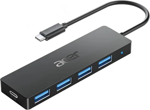 acer Hub USB C 3.0, Adaptador USB Ultra Delgado de 4 Puertos, Divisor USB multipuerto con Alimentación Tipo C 5V3A, Extensor USB Compatible con Laptop Acer y PC, 20cm