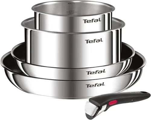 Tefal Ingenio Emotion - Juego de 2 Sartenes 24/28 cm + 2 Cazos 16/20 cm + Mango extraíble, Apto inducción, antiadherentes, revestimiento titanio, apto lavavajillas y horno