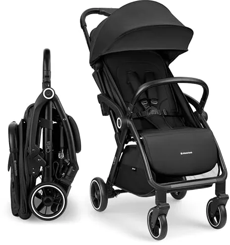 KikkaBoo Silla de Paseo Ligera CIELA, Carrito Bebé Compacto hasta 22 kg, Plegado Automático, Reclinable, Superligero, Tamaño Cabina Avión, Negro