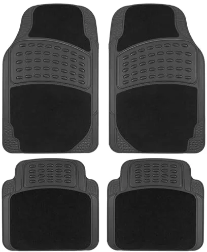 AUTOZOCO Alfombrillas de Goma y moqueta para Coche, Diseño Antideslizante, Alfombrillas Lavables, Alfombrilla automóvil Ajustables, Delanteras 64x41 cm, traseras 41.5x42.5 cm, Apto para Cortar