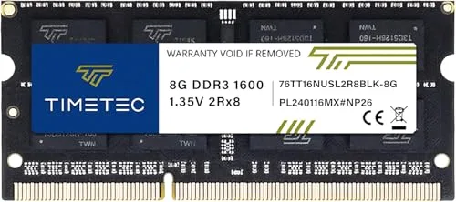 Timetec 8GB DDR3 1600MHz PC3-12800 sin búfer 1,35V/1,5V CL11 2Rx8 Dual Rang 204 Pines SODIMM Ordenador portátil PC RAM módulo actualización