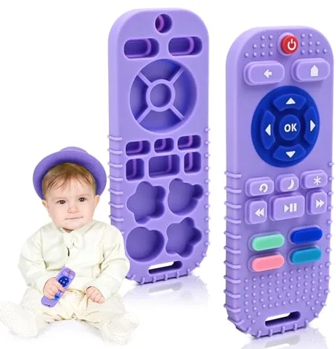 AiTuiTui Mordedor Bebe Refrigerante, Silicona Mordedor Mando a Distancia Juguetes de Baño para 3-6-9-12 Meses Niño Niña Autismo, Suave Juguete la Dentición Juguetes de Grado Alimenticio, Morado