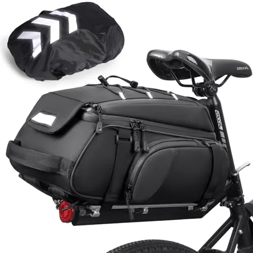 RAINSMORE 3 en 1 Alforjas para Bicicleta 15L Impermeable con Cubierta de Iluvia Reflectante Bolsa Trasera para Portabicicletas Bolsa Asiento Trasero